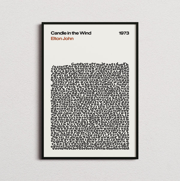 Elton John Candle in the Wind Lyric Print in the cream colourway, framed