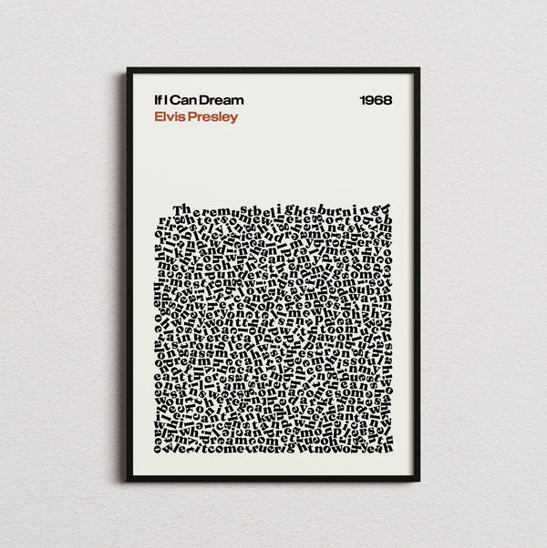 Elvis Presley If I Can Dream Lyric Print in the cream colourway, framed