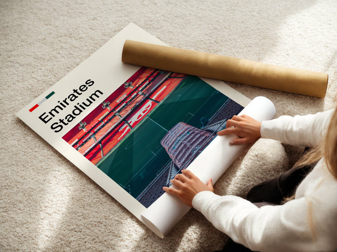 Emirates Stadium Print being unrolled from its postal tube