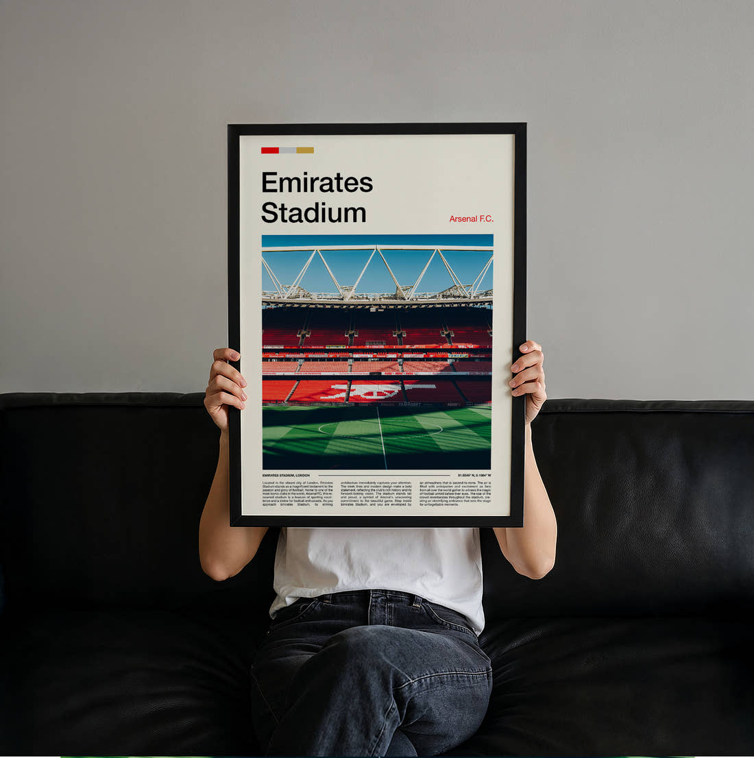 Emirates Stadium Print held up by hand to show the size of the print