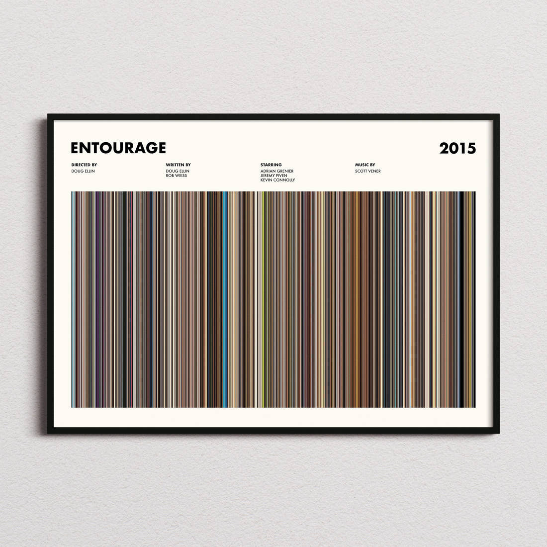 Entourage Movie Barcode Poster framed and photographed straight on
