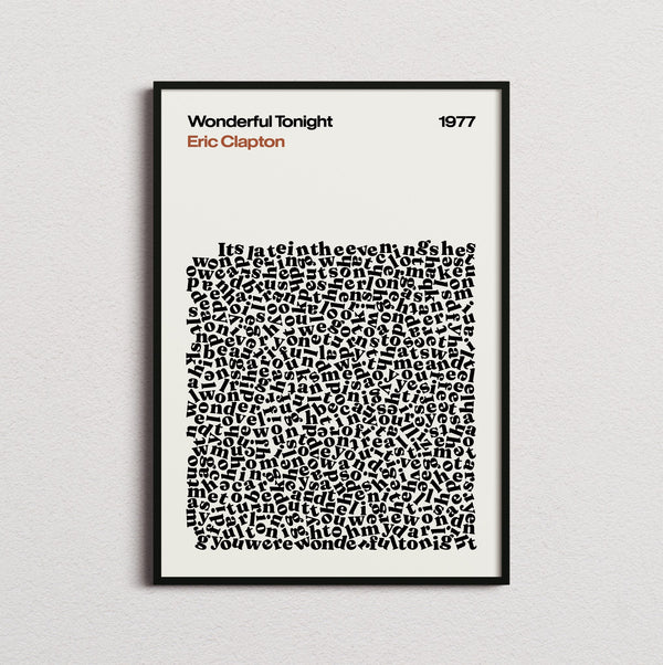 Eric Clapton Wonderful Tonight Lyric Print in the cream colourway, framed