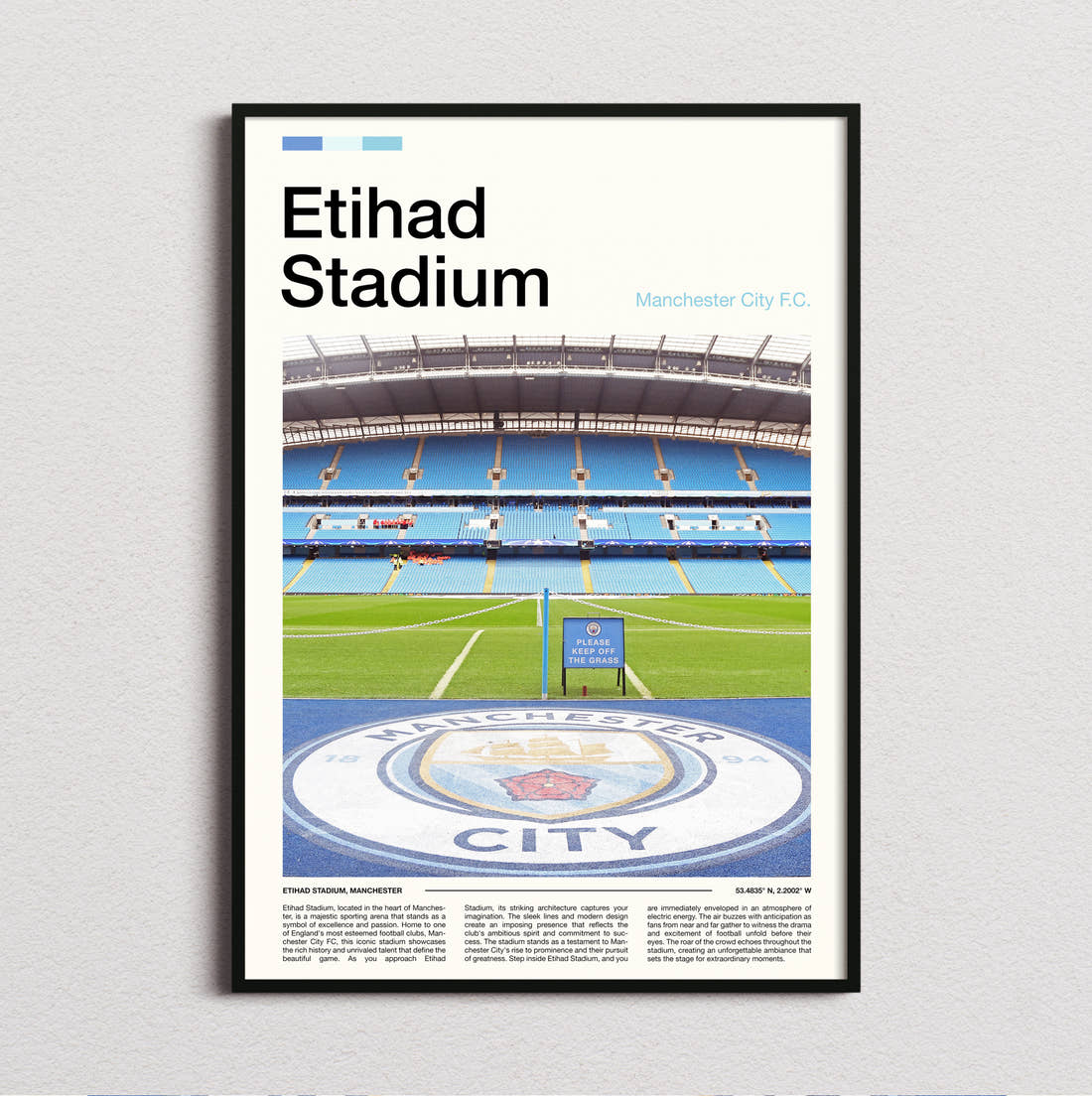 Etihad Stadium Print framed and photographed straight on