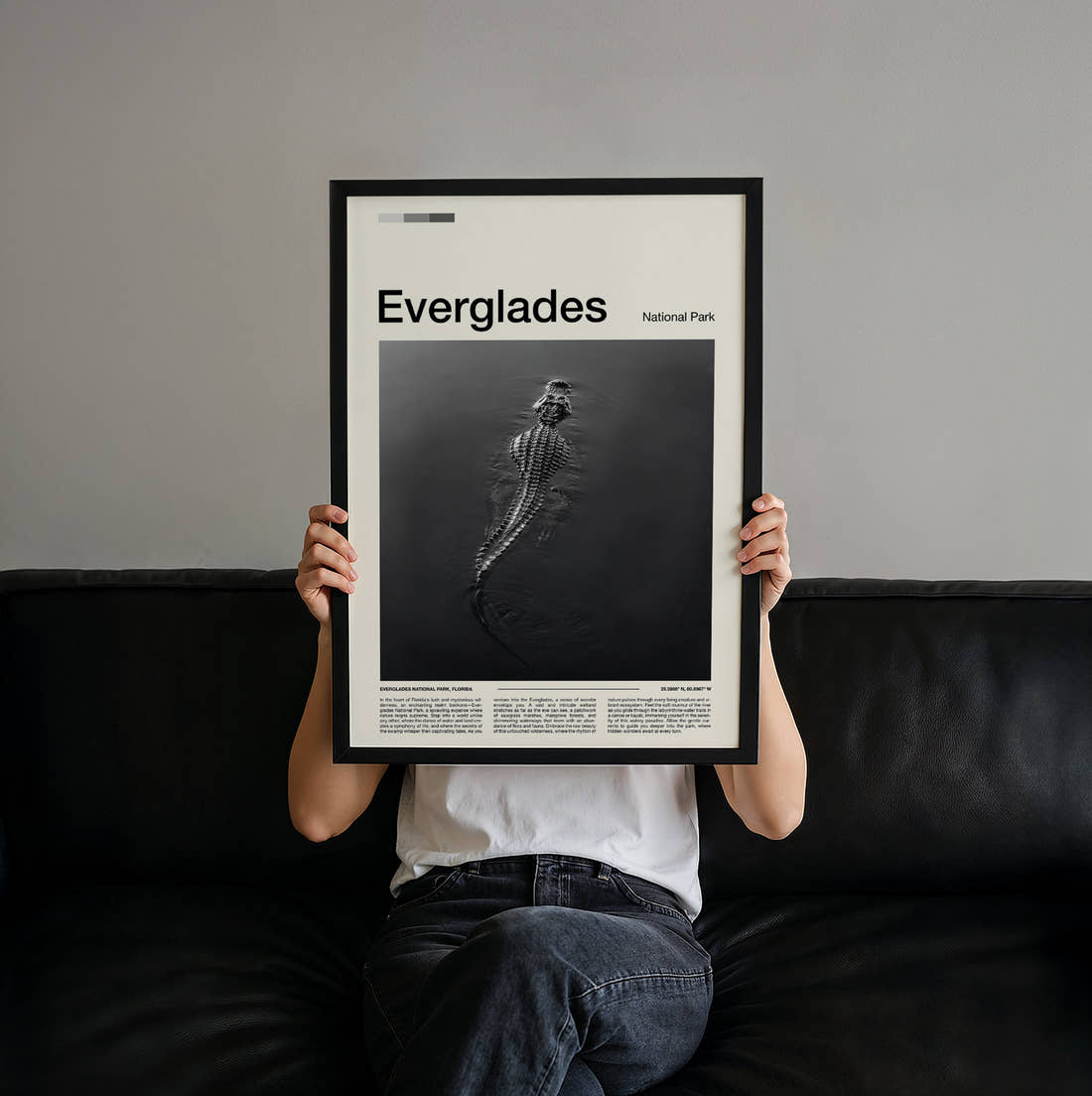 Everglades Alligator In The Water Travel Print held up by hand to show the size of the print