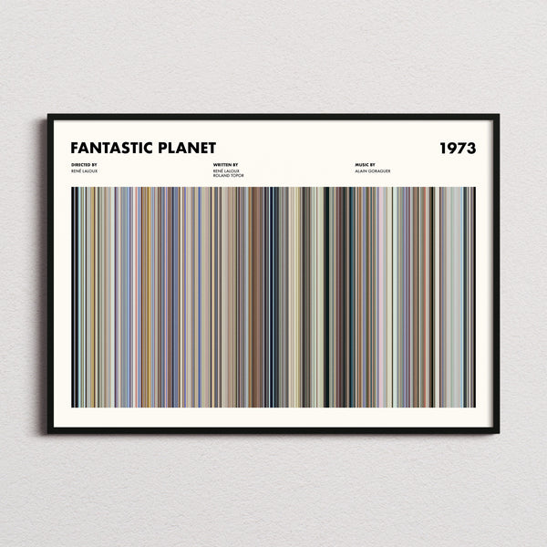 Fantastic Planet Movie Barcode Poster framed and photographed straight on