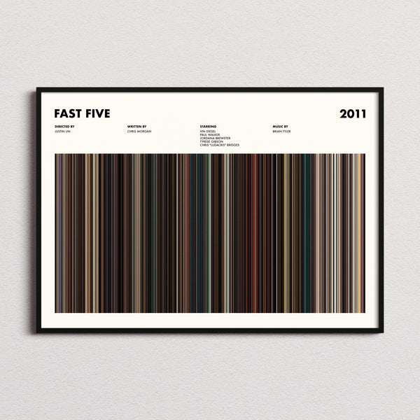 Fast Five Movie Barcode Poster framed and photographed straight on