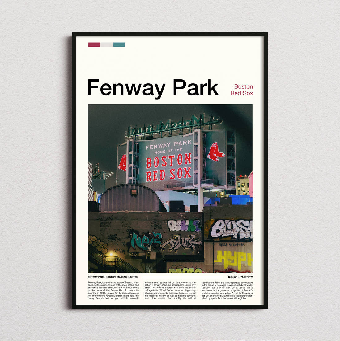 Fenway Park Stadium Print framed and photographed straight on