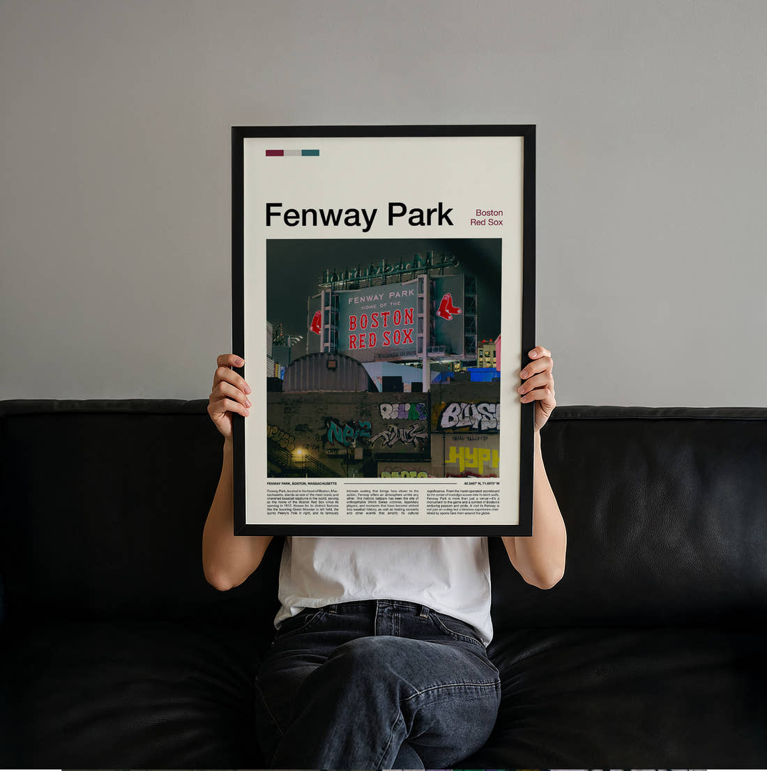 Fenway Park Stadium Print held up by hand to show the size of the print