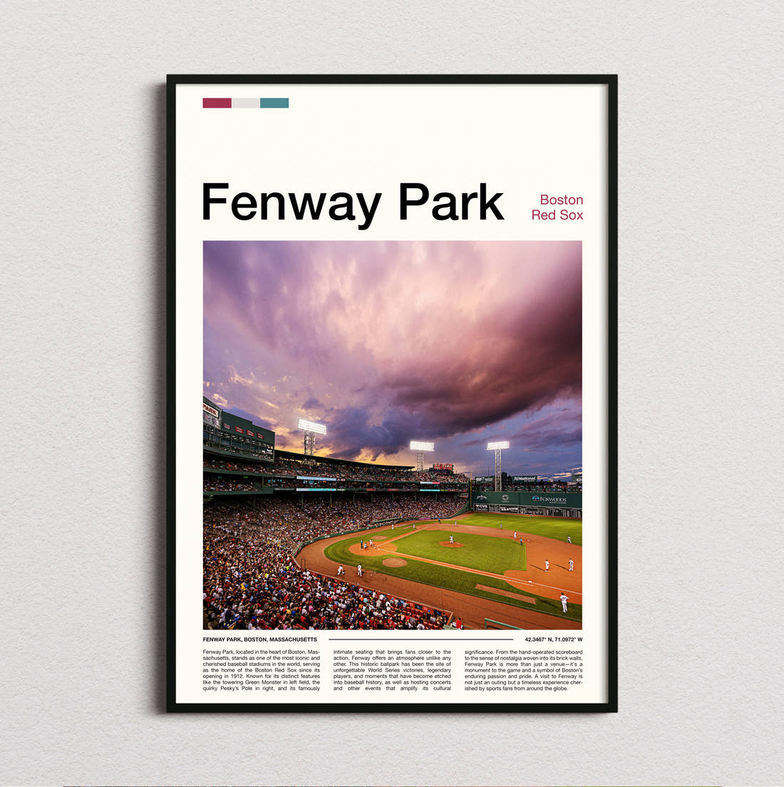 Fenway Park Stadium Print framed and photographed straight on