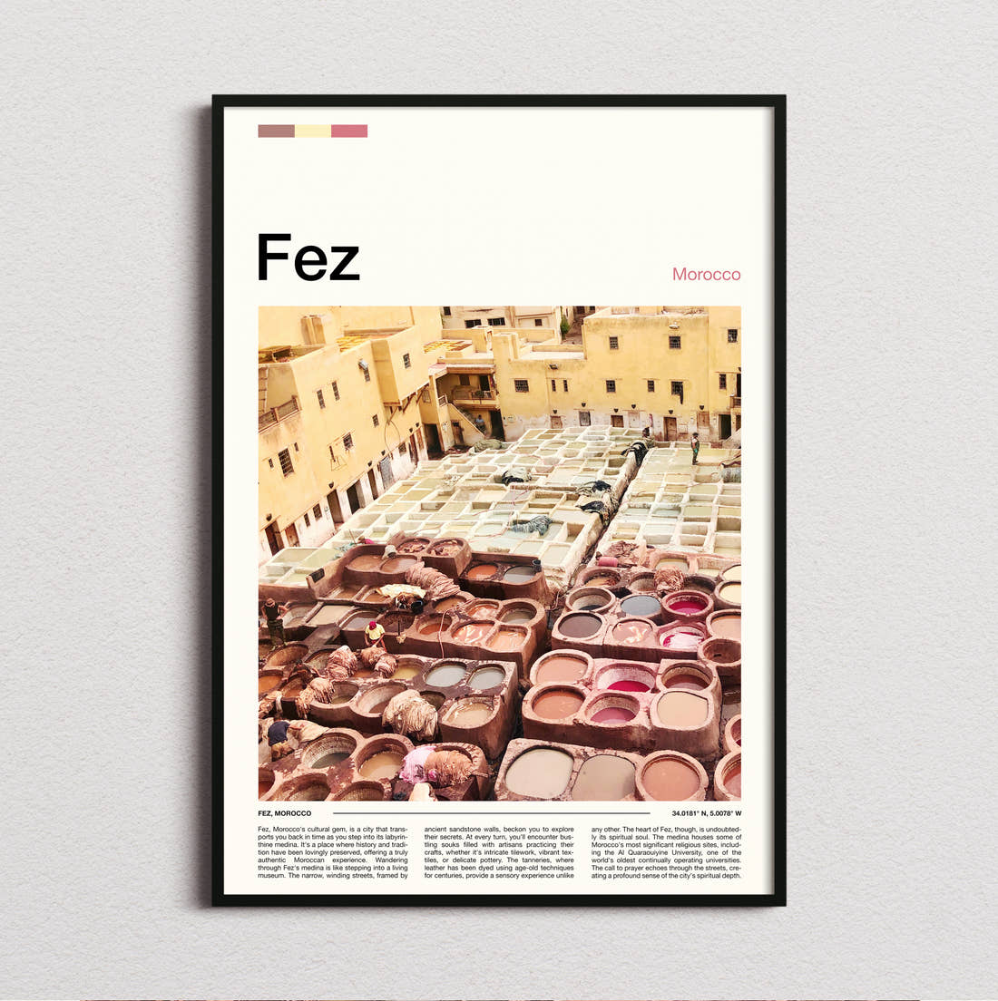 Fez Tannery Dye Pits Travel Print framed and photographed straight on
