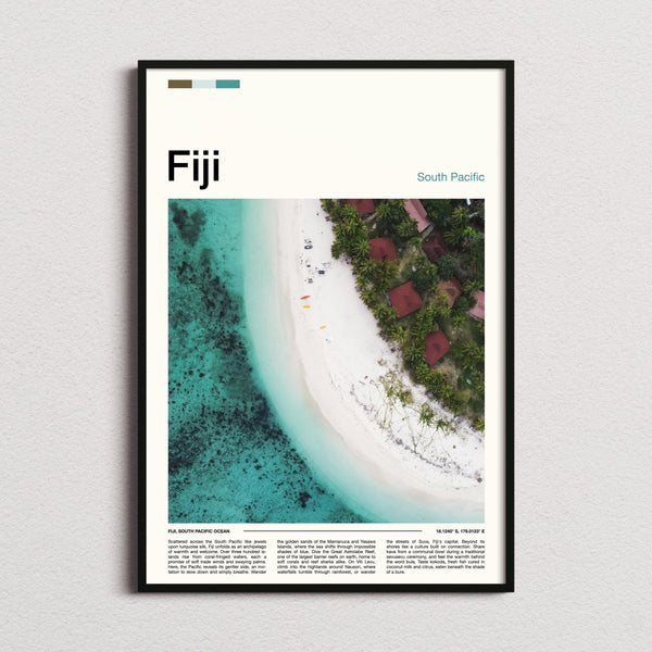 Fiji Aerial Beach View Travel Print framed and photographed straight on