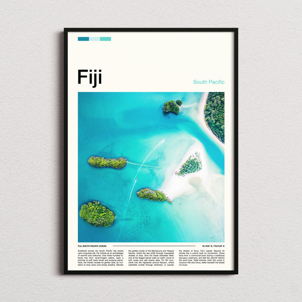Fiji Aerial Lagoon Islands Travel Print framed and photographed straight on