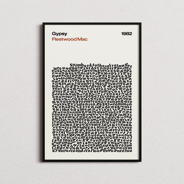 Fleetwood Mac Gypsy Lyric Print in the cream colourway, framed