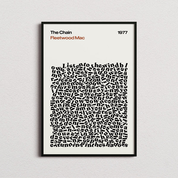 Fleetwood Mac The Chain Lyric Print in the cream colourway, framed