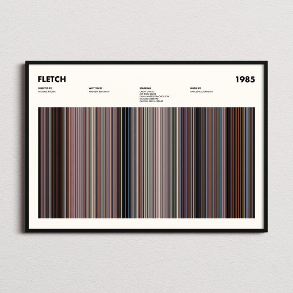 Fletch Movie Barcode Poster framed and photographed straight on