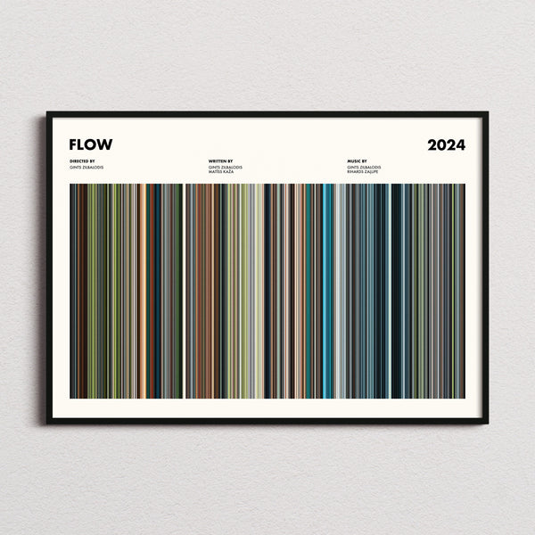 Flow Movie Barcode Poster framed and photographed straight on