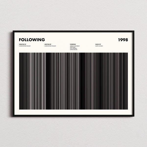 Following Movie Barcode Poster framed and photographed straight on