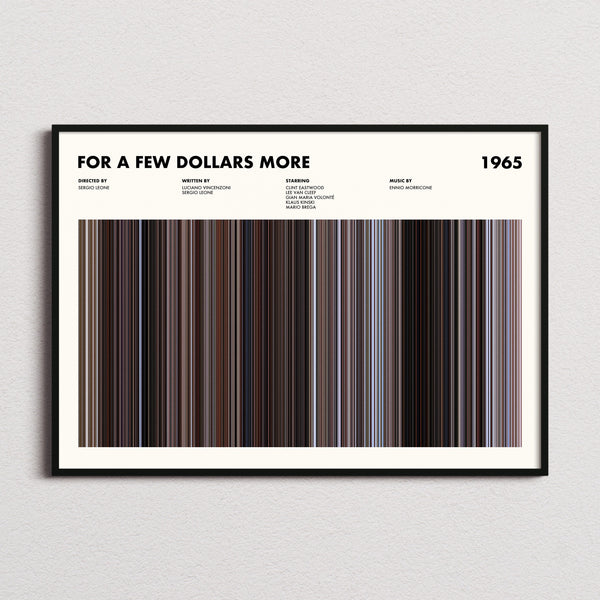 For a Few Dollars More Movie Barcode Poster framed and photographed straight on