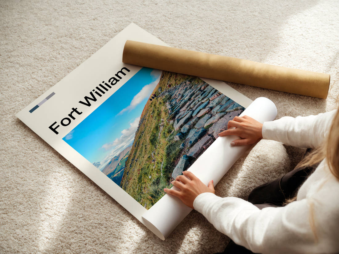 Fort William Stone Path Up The Hillside Travel Print being unrolled from its postal tube