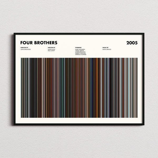 Four Brothers Movie Barcode Poster framed and photographed straight on