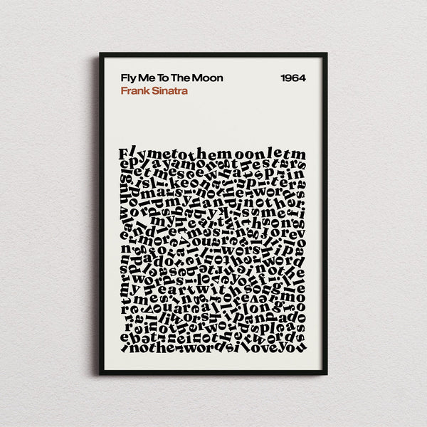 Frank Sinatra Fly Me to the Moon Lyric Print in the cream colourway, framed