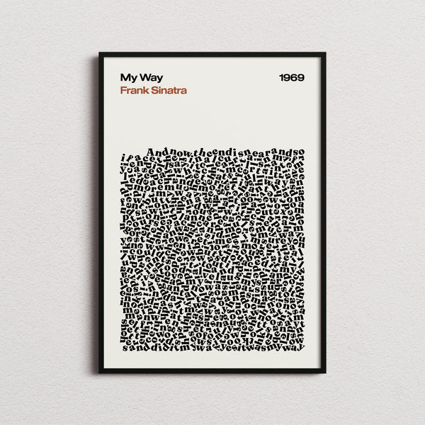 Frank Sinatra My Way Lyric Print in the cream colourway, framed