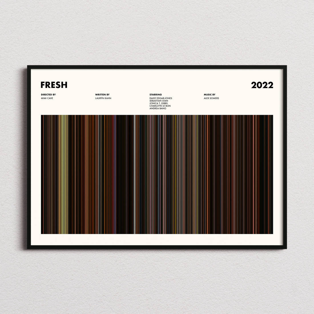 Fresh Movie Barcode Poster framed and photographed straight on