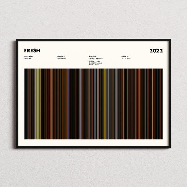 Fresh Movie Barcode Poster framed and photographed straight on