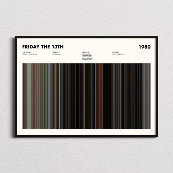 Friday The 13th Movie Barcode Poster framed and photographed straight on