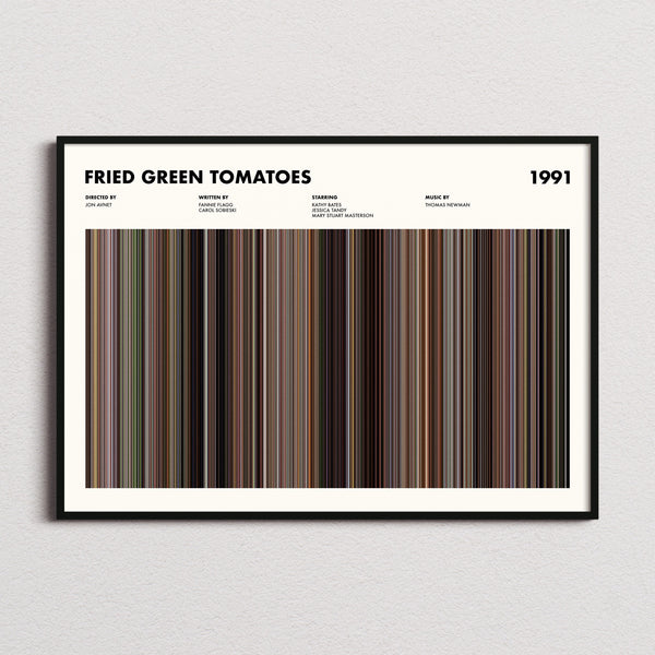Fried Green Tomatoes Movie Barcode Poster framed and photographed straight on