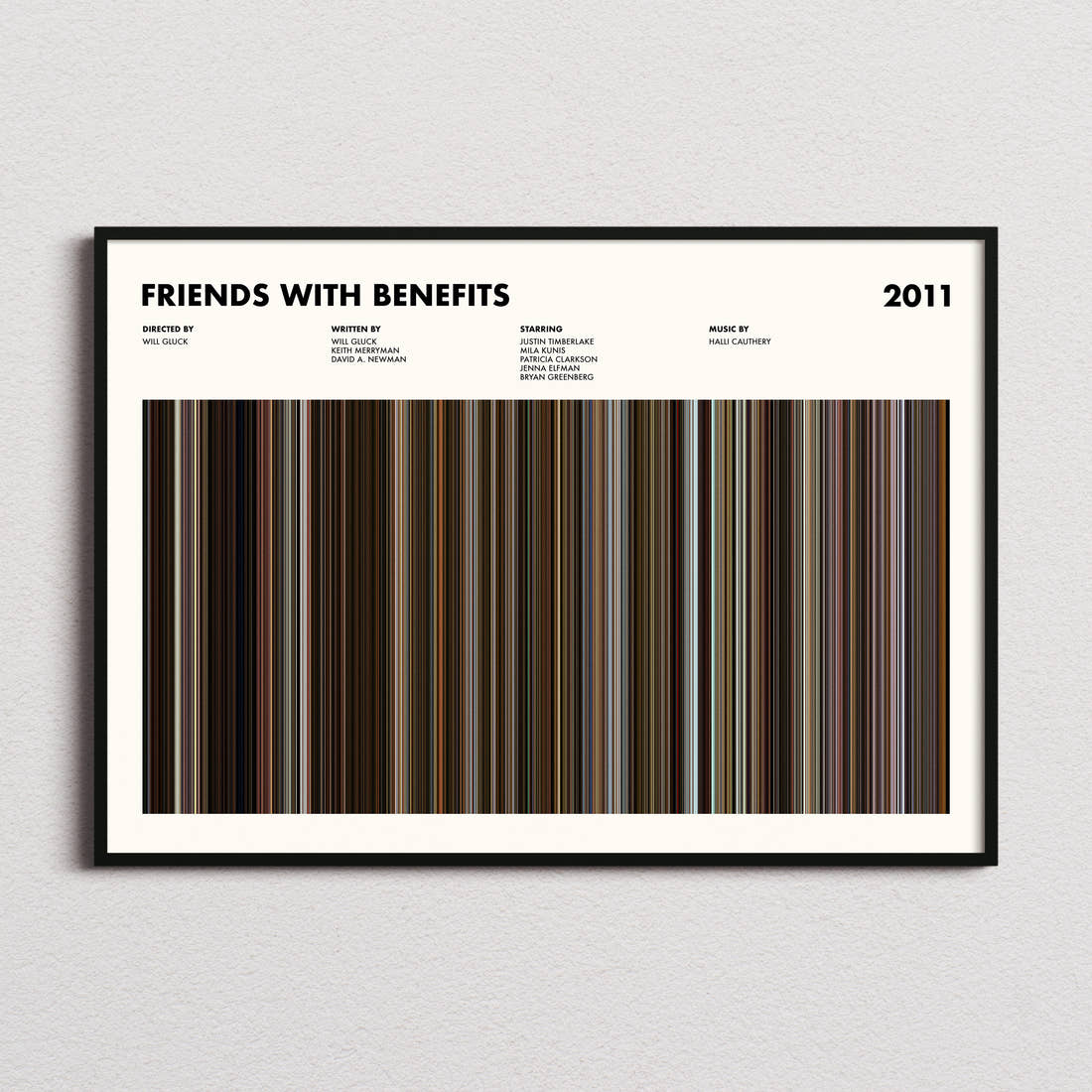 Friends With Benefits Movie Barcode Poster framed and photographed straight on