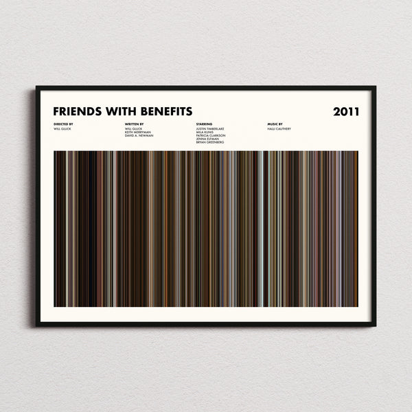 Friends With Benefits Movie Barcode Poster framed and photographed straight on