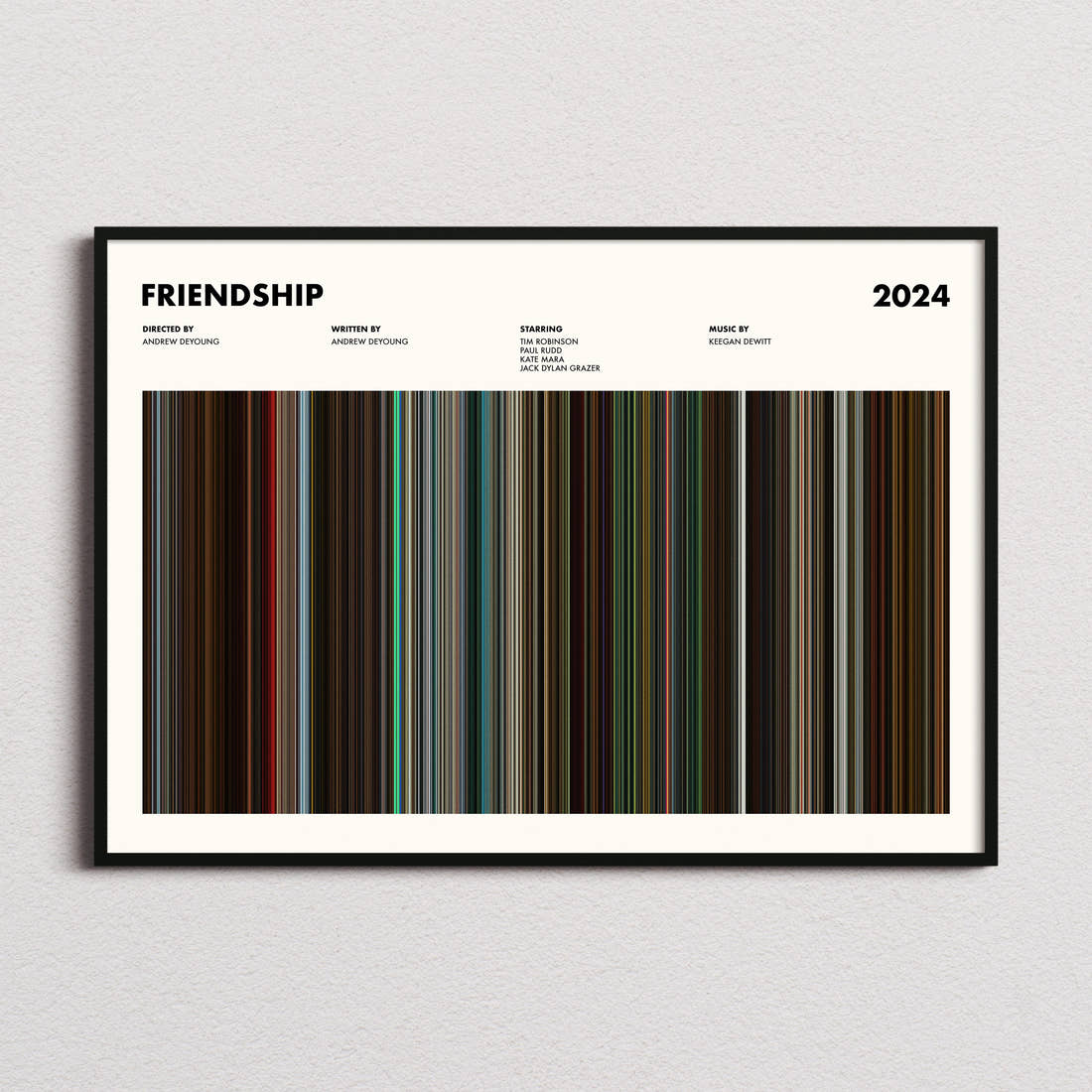 Friendship Movie Barcode Poster framed and photographed straight on