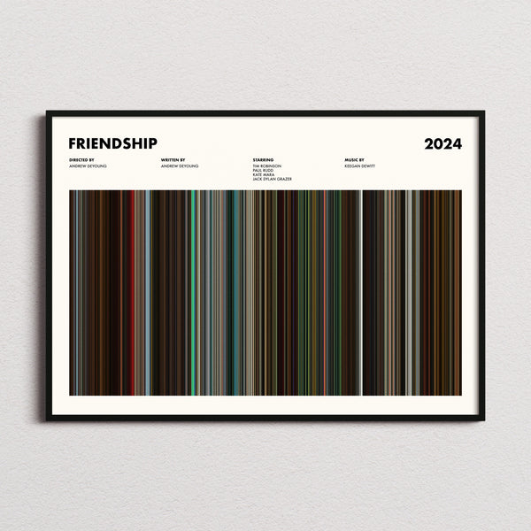 Friendship Movie Barcode Poster framed and photographed straight on