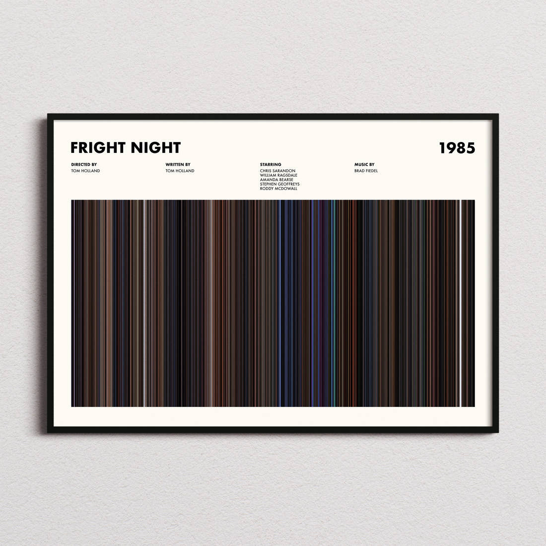Fright Night Movie Barcode Poster framed and photographed straight on