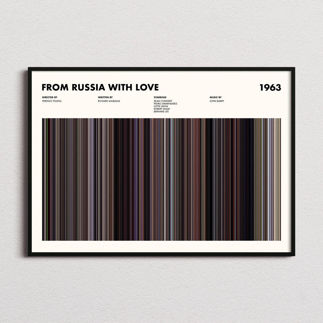 From Russia With Love Movie Barcode Poster framed and photographed straight on