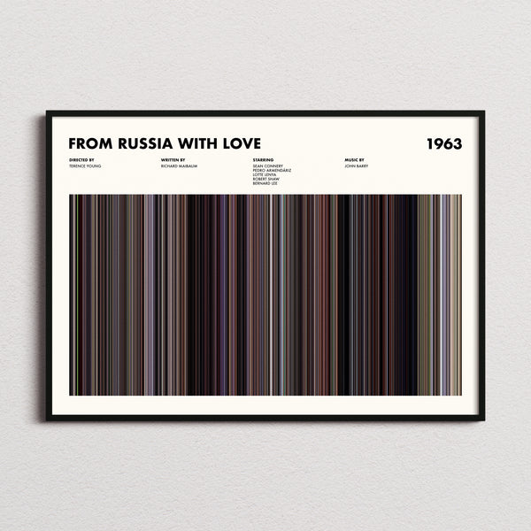 From Russia With Love Movie Barcode Poster framed and photographed straight on