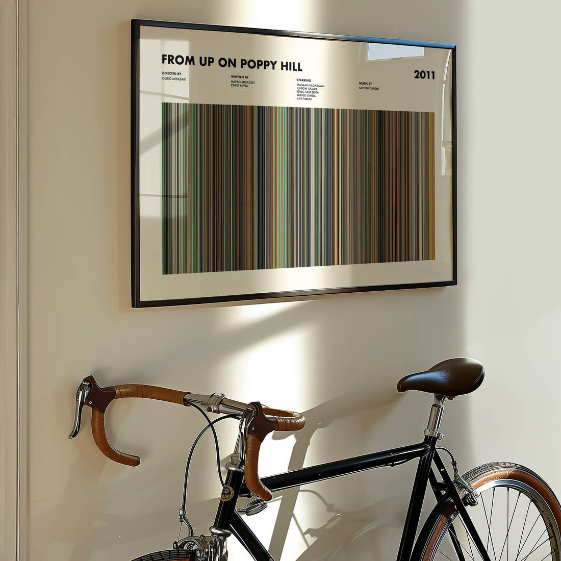 From Up On Poppy Hill Movie Barcode Poster framed on the wall of a styled room setting