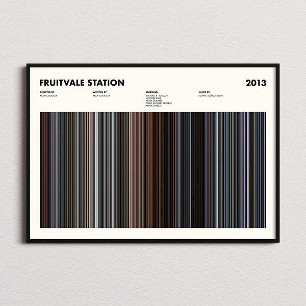 Fruitvale Station Movie Barcode Poster framed and photographed straight on