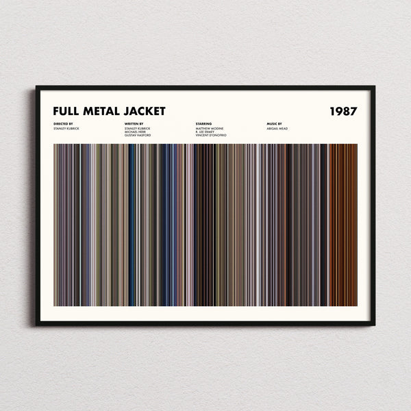 Full Metal Jacket Movie Barcode Poster framed and photographed straight on
