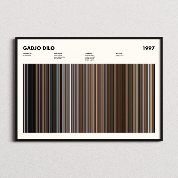 Gadjo Dilo Movie Barcode Poster framed and photographed straight on