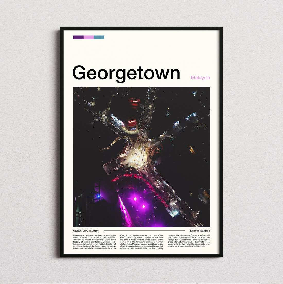 Georgetown Travel Print framed and photographed straight on