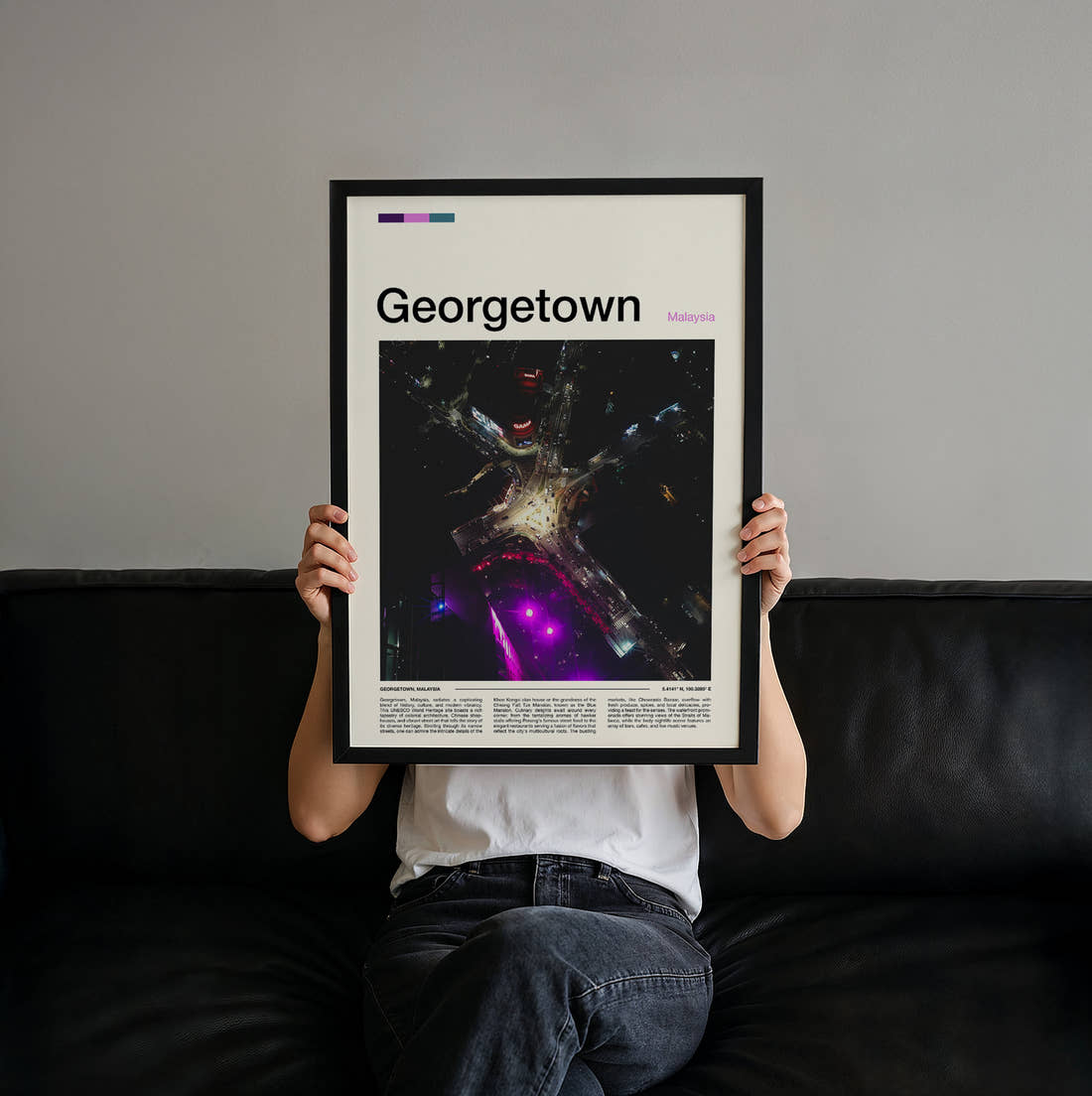 Georgetown Travel Print held up by hand to show the size of the print