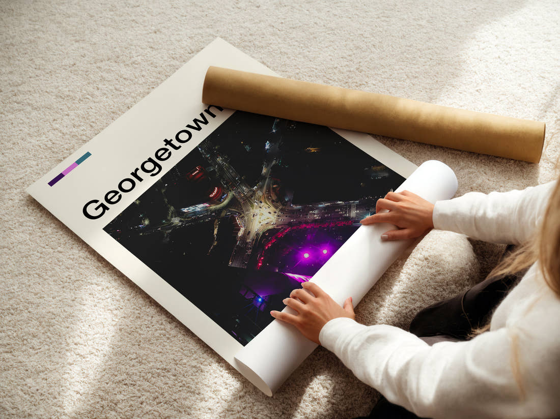 Georgetown Travel Print being unrolled from its postal tube