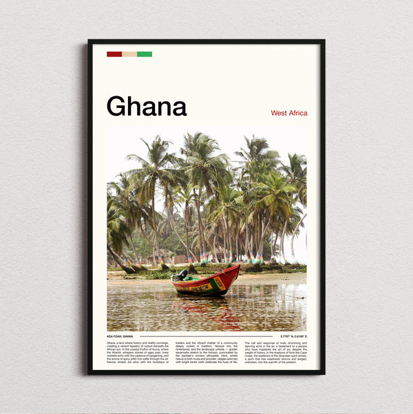 Ghana - Wooden Boat And Palm Trees - Travel Print
