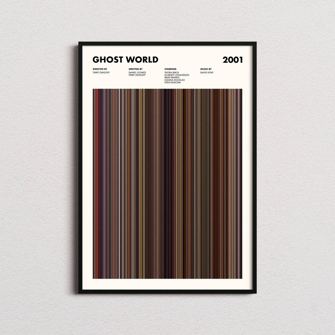 Ghost World Movie Barcode Poster framed on a plain studio wall