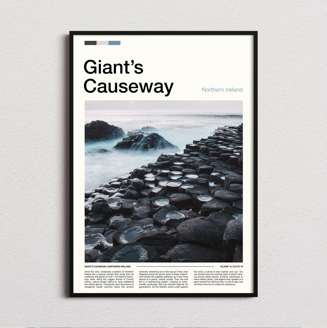Giant's Causeway Basalt Columns Travel Print framed and photographed straight on