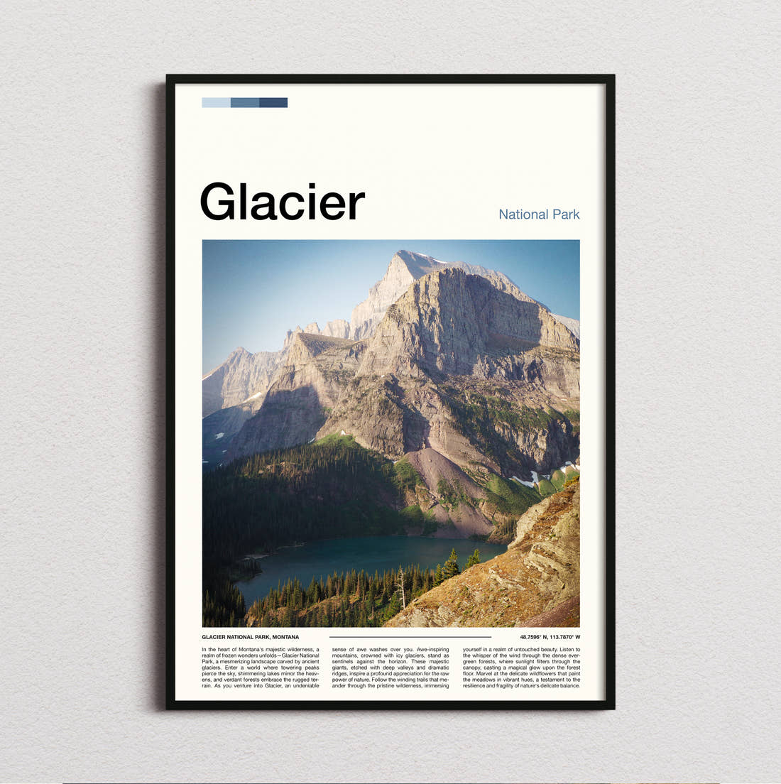 Glacier Mountain Peak Above The Lake Travel Print framed and photographed straight on