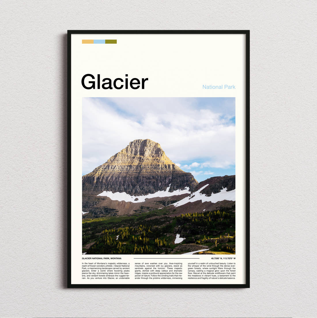 Glacier Rocky Mountain Peak Travel Print framed and photographed straight on