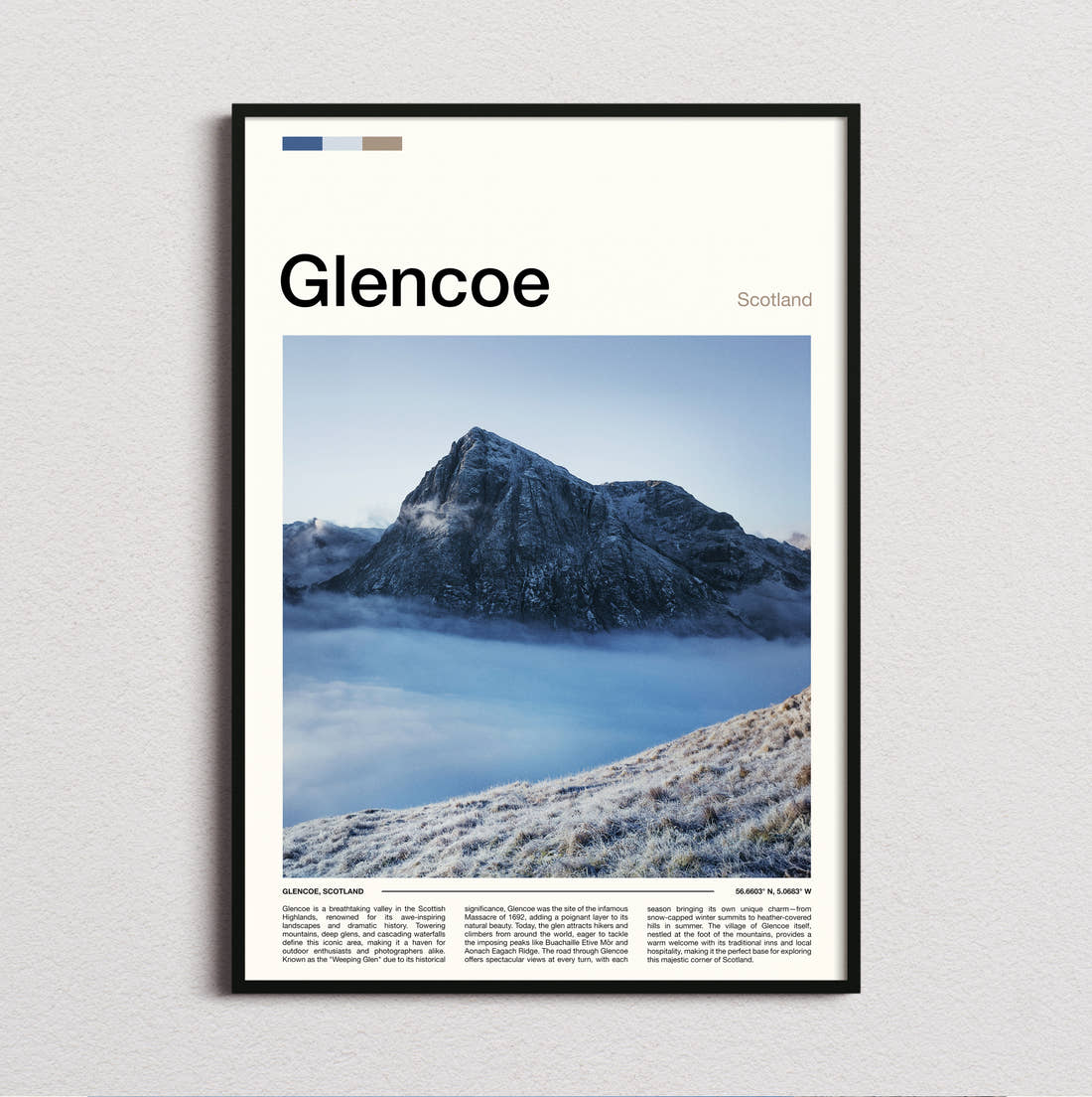 Glencoe Peak Above The Clouds Travel Print framed and photographed straight on